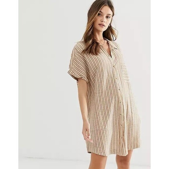 Rhythm Dresses & Skirts - Rhythm Bahamas Beach Shirt Dress in Sunburn Stripe Linen Cotton Slouchy XS
